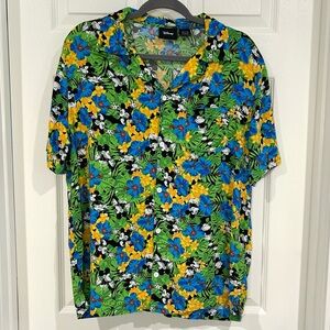 Disney Men's Mickey Mouse Floral Hawaiian Tropical Shirt Sz L Button Up Unisex